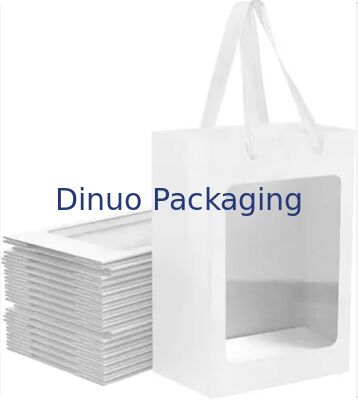 재사용 할 수 있는 브라운 / 하얀 / 검은색 창문 크래프트 종이 토트 가방 리본 손잡이